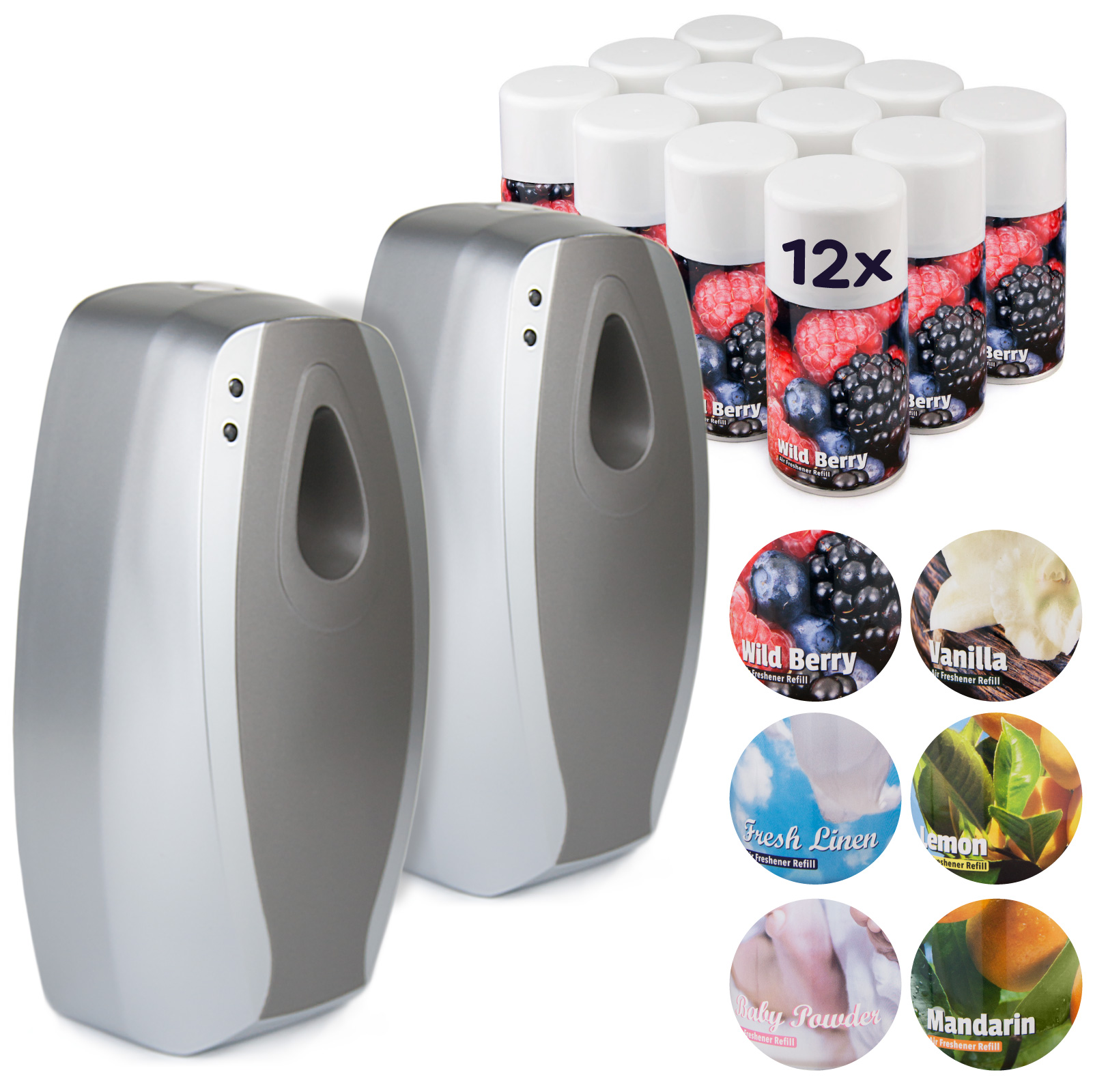 12 x AIR FRESHENER CANS AEROSOL REFILL CAN COMMERCIAL AUTOMATIC