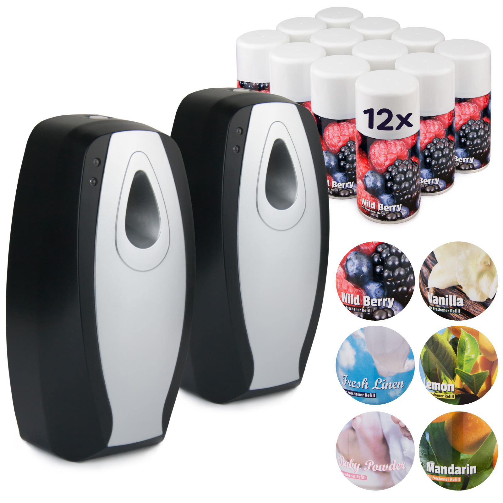 12 x AIR FRESHENER CANS AEROSOL REFILL CAN COMMERCIAL AUTOMATIC